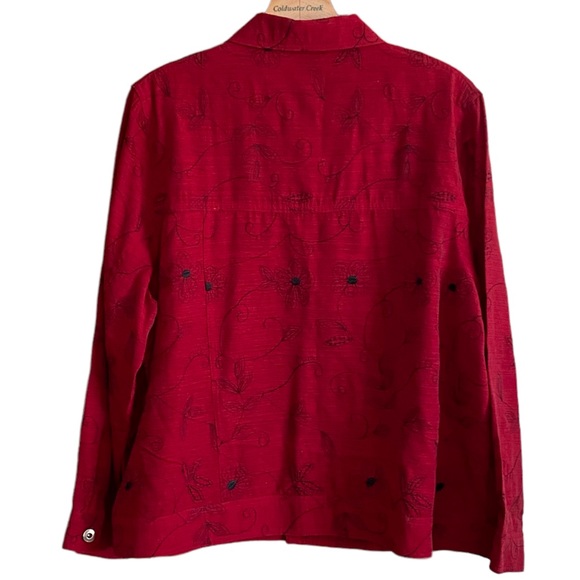 SILKLAND Ruby Red with Black Embroidered Detail Button Front Jacket Size 1X - Picture 3 of 4